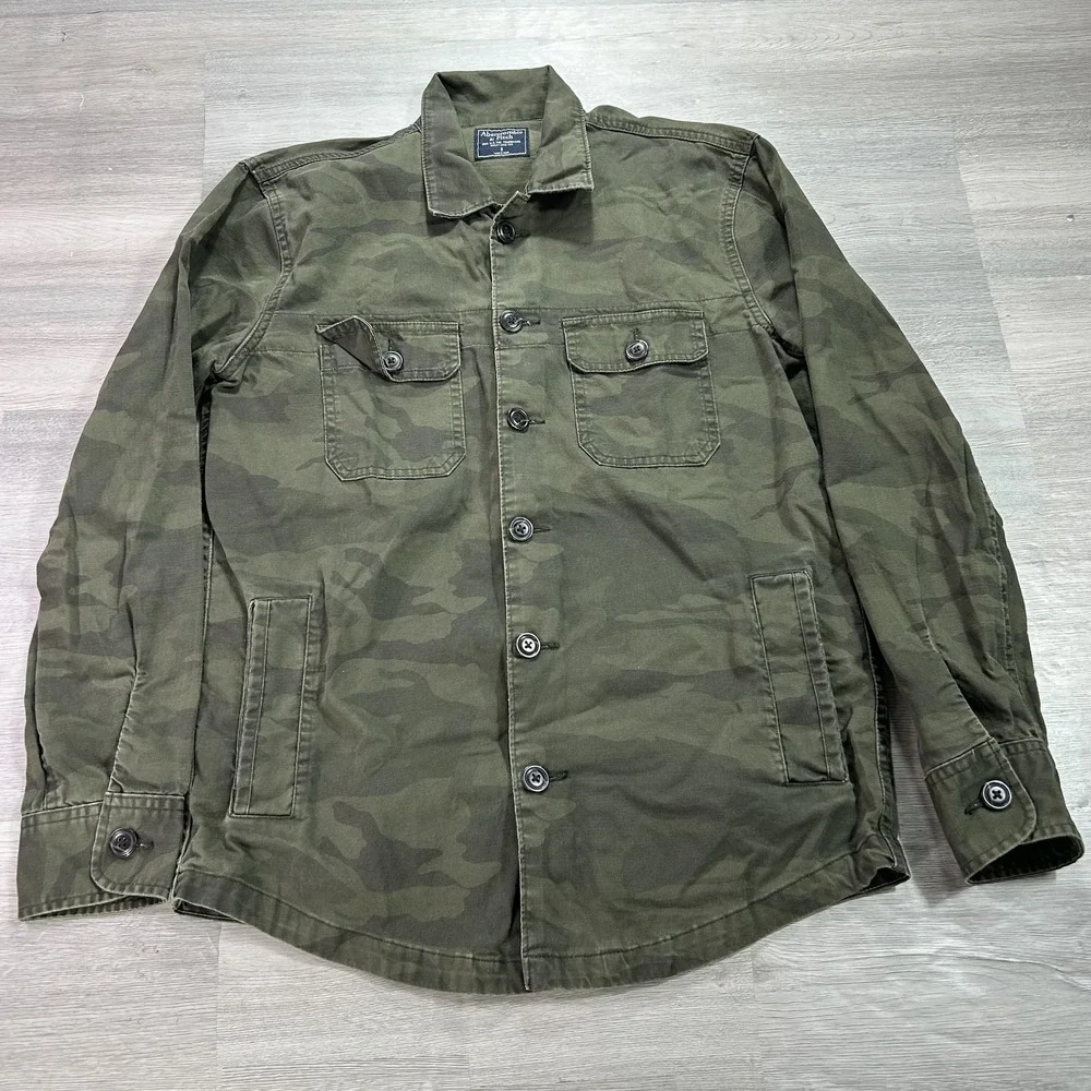 Abercrombie & Fitch Jacket Mens Small Green Camo Canvas Military Shacket‎